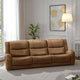 Leos Sofa, Manual Reclining, Contour Armrest, 88 Inch, Wood, Brown Leather By Casagear Home