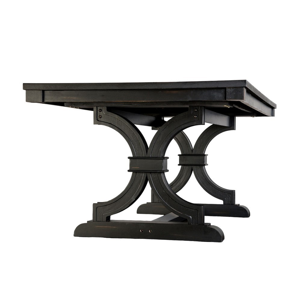 Luke Dining Table, 79 Inch Rectangular Top, Trestle Base, Black Wood By Casagear Home
