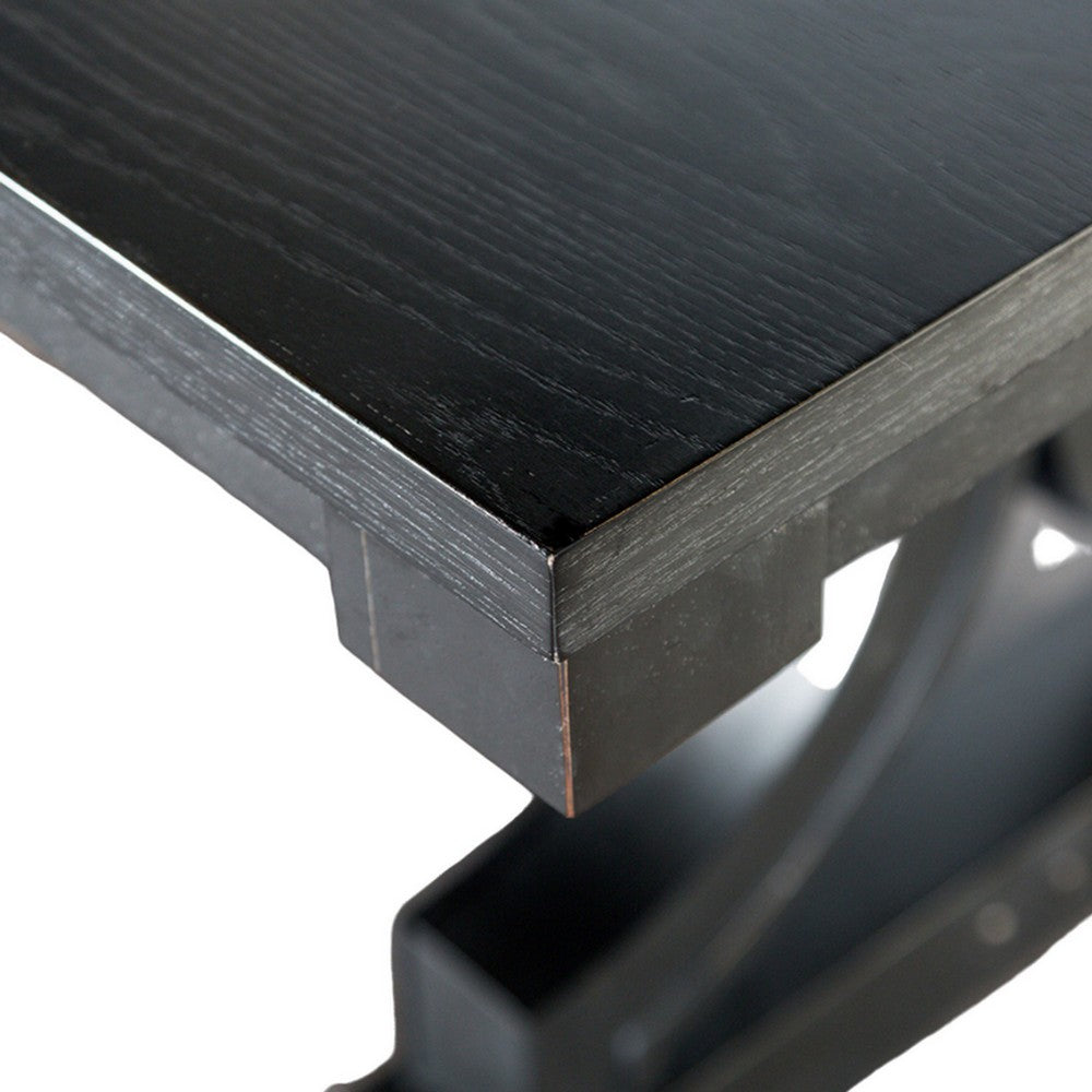 Luke Dining Table, 79 Inch Rectangular Top, Trestle Base, Black Wood By Casagear Home