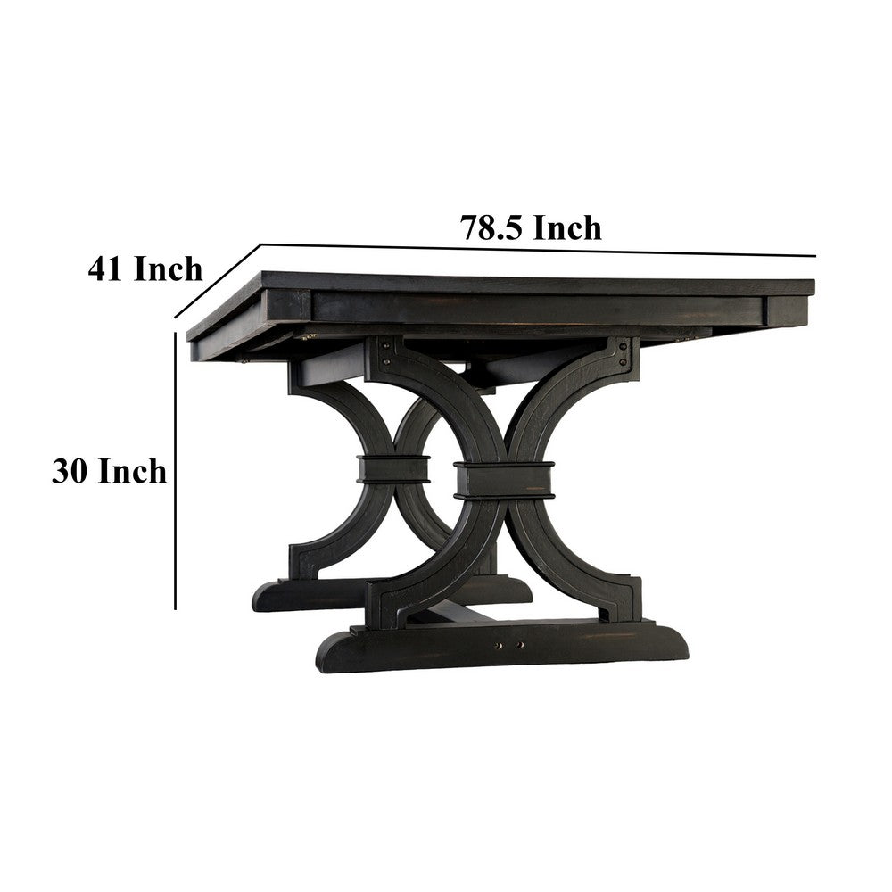 Luke Dining Table, 79 Inch Rectangular Top, Trestle Base, Black Wood By Casagear Home