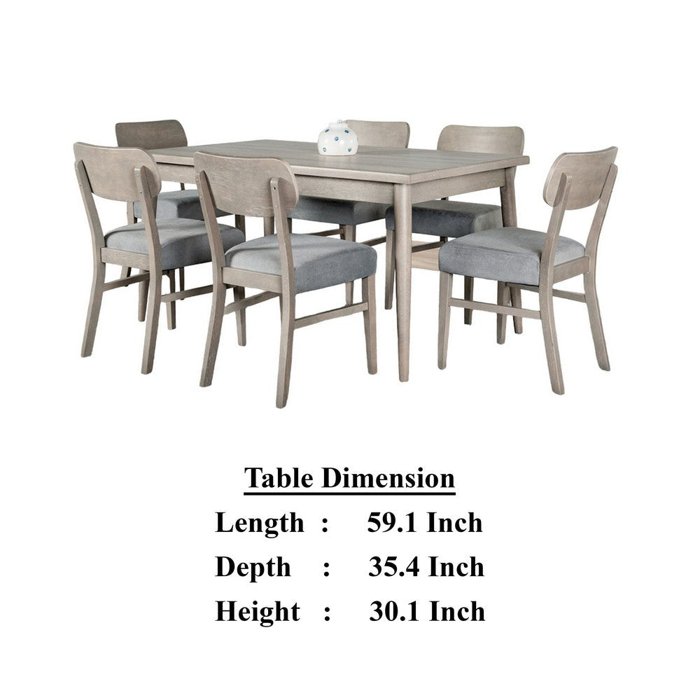 Kene 7pc Dining Table Set with 6 Padded Chairs Solid Edge Band Gray By Casagear Home BM321122