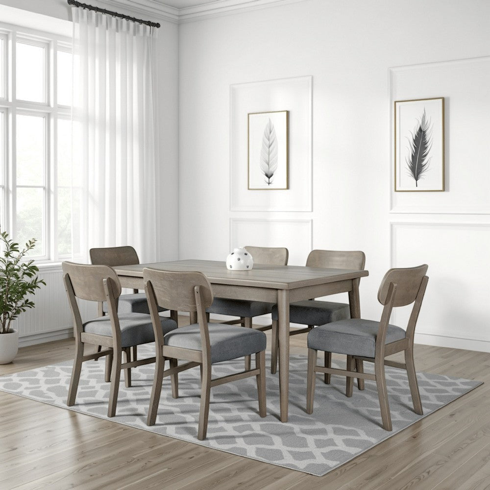 Kene 7pc Dining Table Set with 6 Padded Chairs, Solid Edge Band, Gray By Casagear Home