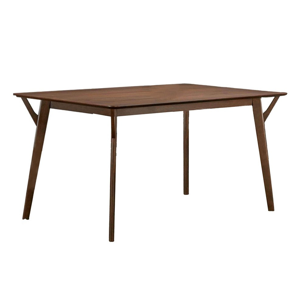 Skie Dining Table, 59 Inch Rectangular Top, Angled Legs, Brown Solid Wood By Casagear Home