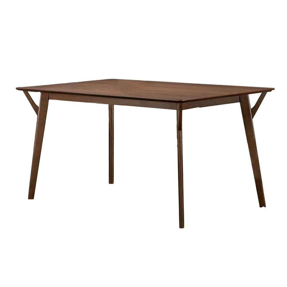 Skie Dining Table, 59 Inch Rectangular Top, Angled Legs, Brown Solid Wood By Casagear Home