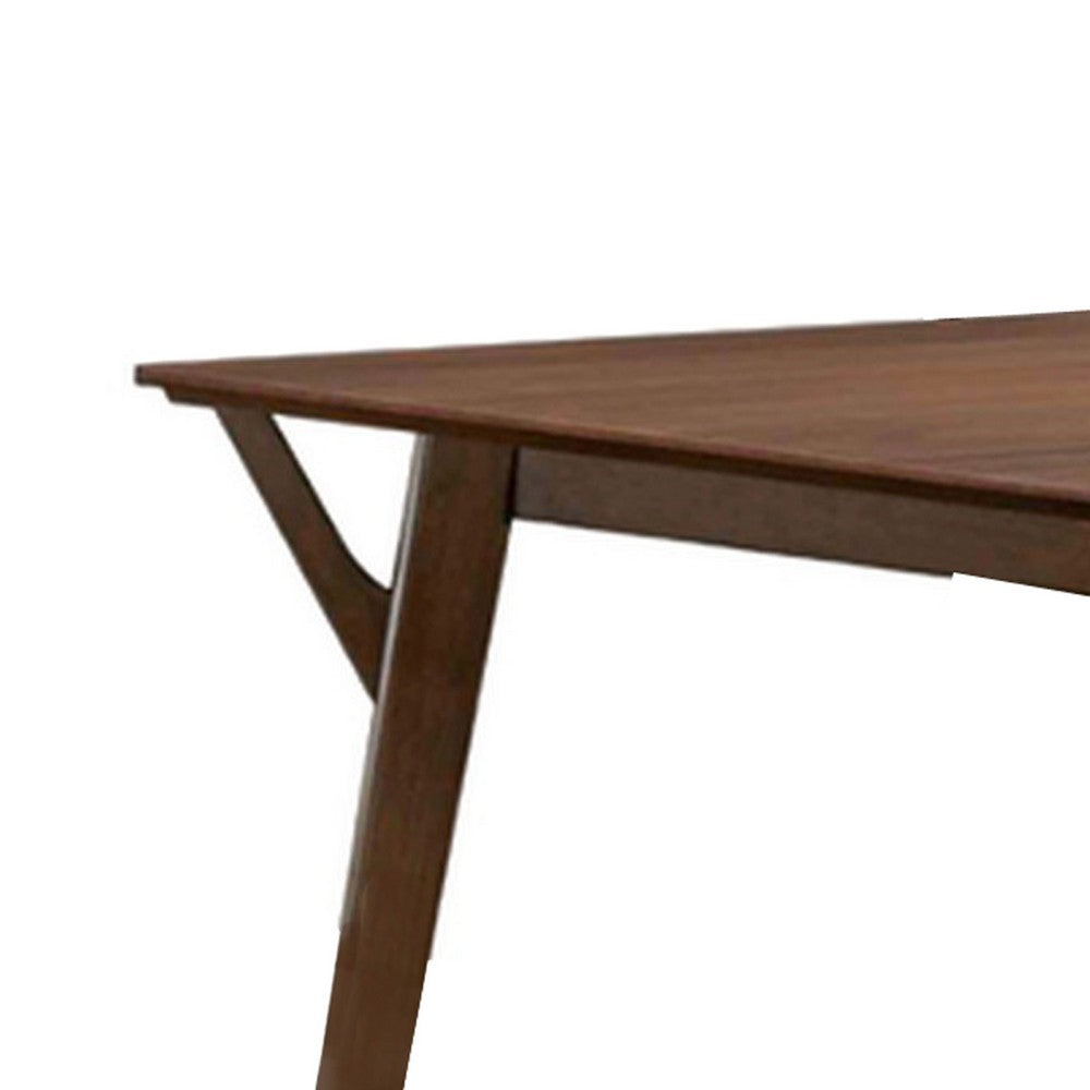 Skie Dining Table, 59 Inch Rectangular Top, Angled Legs, Brown Solid Wood By Casagear Home