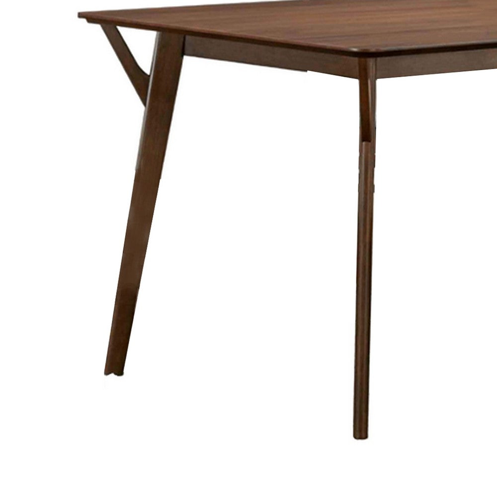 Skie Dining Table, 59 Inch Rectangular Top, Angled Legs, Brown Solid Wood By Casagear Home