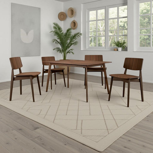 Skie Dining Table, 59 Inch Rectangular Top, Angled Legs, Brown Solid Wood By Casagear Home