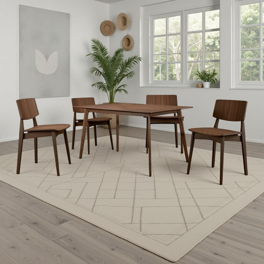 Skie Dining Table, 59 Inch Rectangular Top, Angled Legs, Brown Solid Wood By Casagear Home