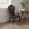 Zenie Dining Armchair Set of 2, Carved Cabriole, Faux Leather, Cherry Brown By Casagear Home