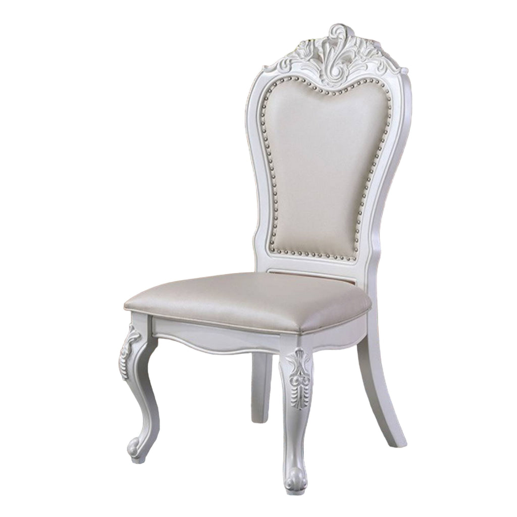 Zenie Dining Side Chair Set of 2 Carved Cabriole Faux Leather White Wood By Casagear Home BM321129