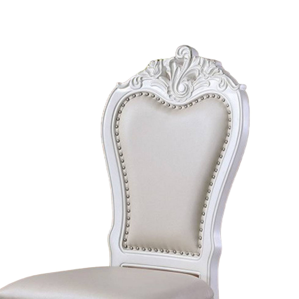 Zenie Dining Side Chair Set of 2 Carved Cabriole Faux Leather White Wood By Casagear Home BM321129