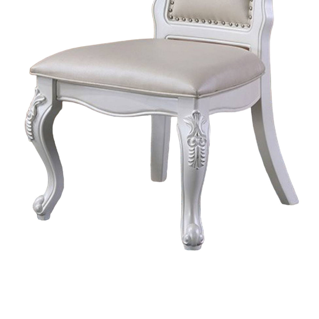 Zenie Dining Side Chair Set of 2 Carved Cabriole Faux Leather White Wood By Casagear Home BM321129