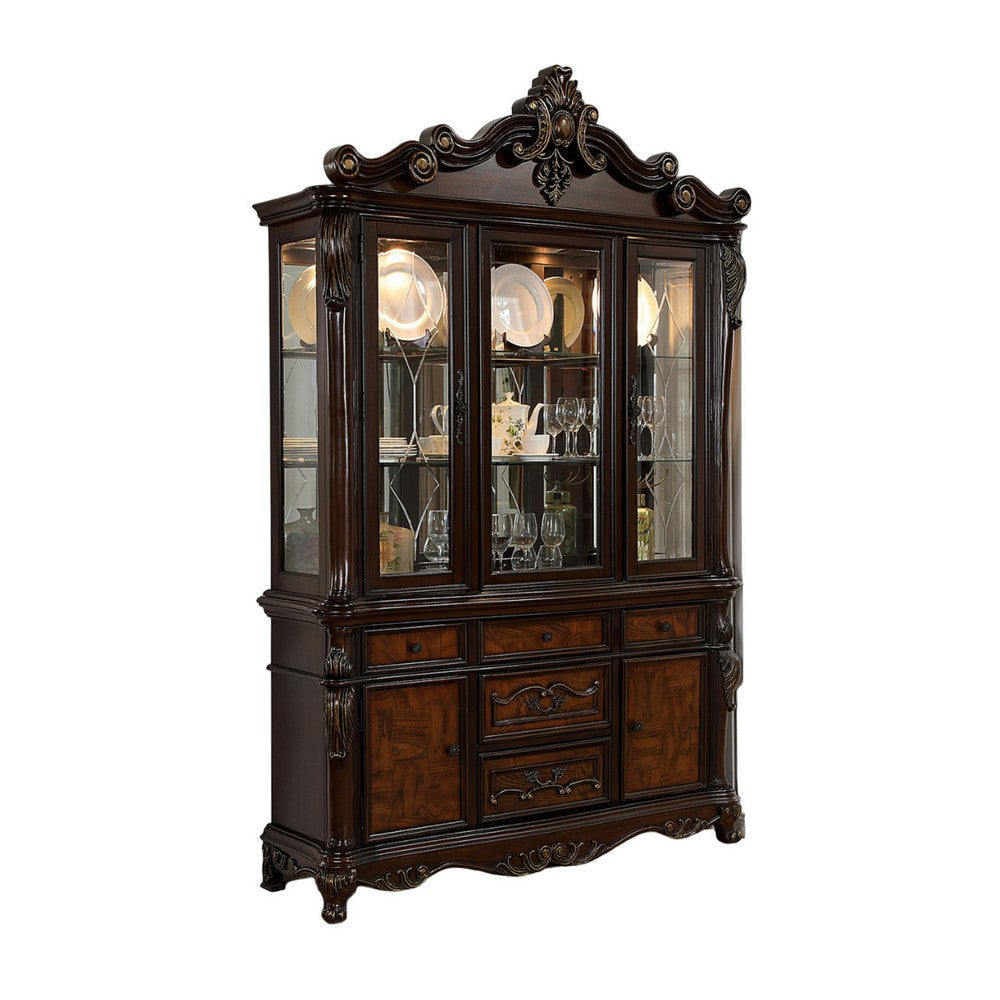 Zenie Buffet Cabinet Hutch Classic Cherry Brown Solid Wood By Casagear Home BM321130