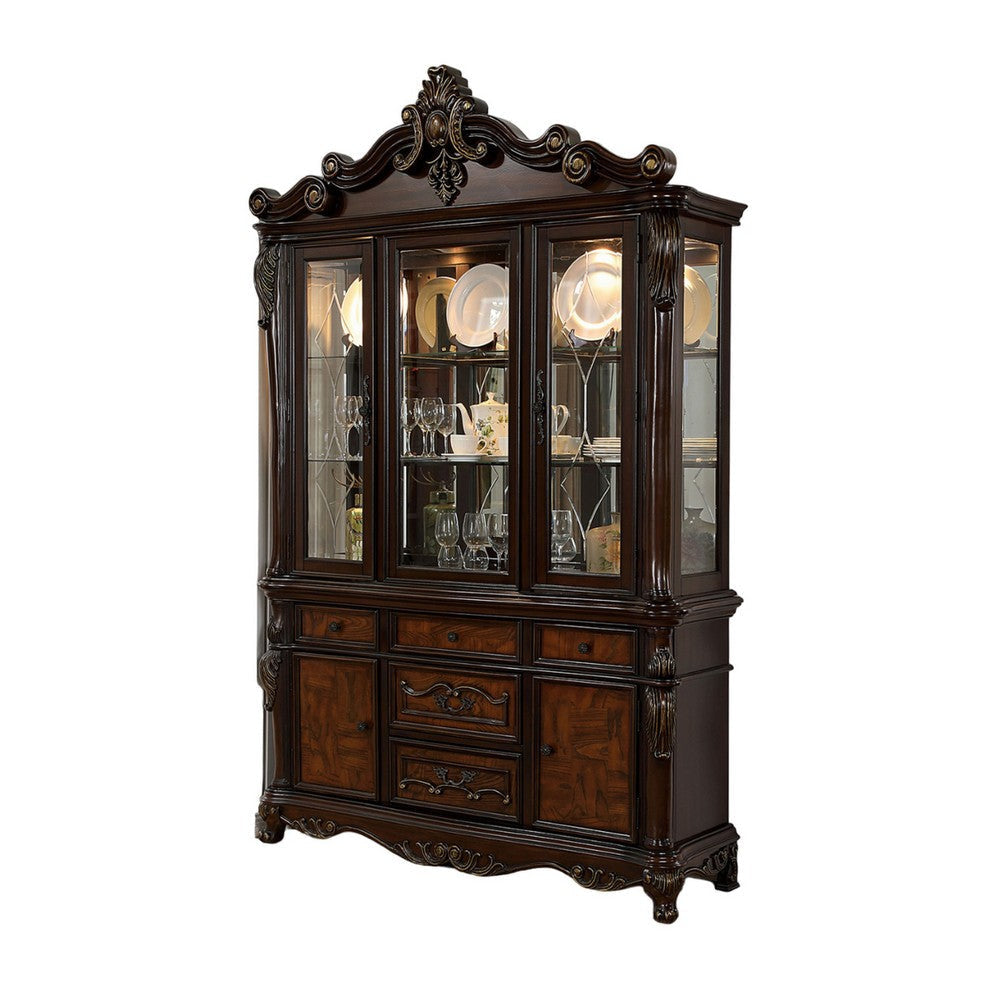 Zenie Buffet Cabinet Hutch Classic Cherry Brown Solid Wood By Casagear Home BM321130