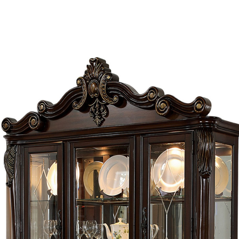 Zenie Buffet Cabinet and Hutch Classic Carved Cherry Brown Solid Wood By Casagear Home BM321130