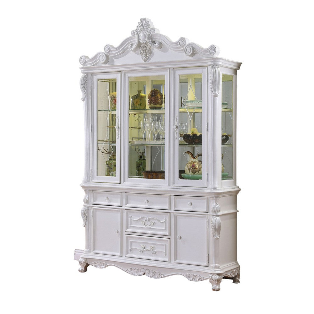 Zenie Buffet Cabinet Hutch Classic Carved White Solid Wood By Casagear Home BM321131