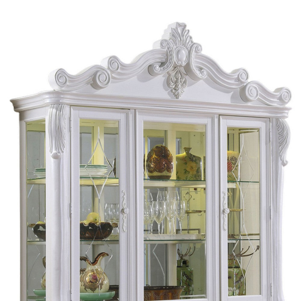 Zenie Buffet Cabinet and Hutch Classic Carved Details White Solid Wood By Casagear Home BM321131