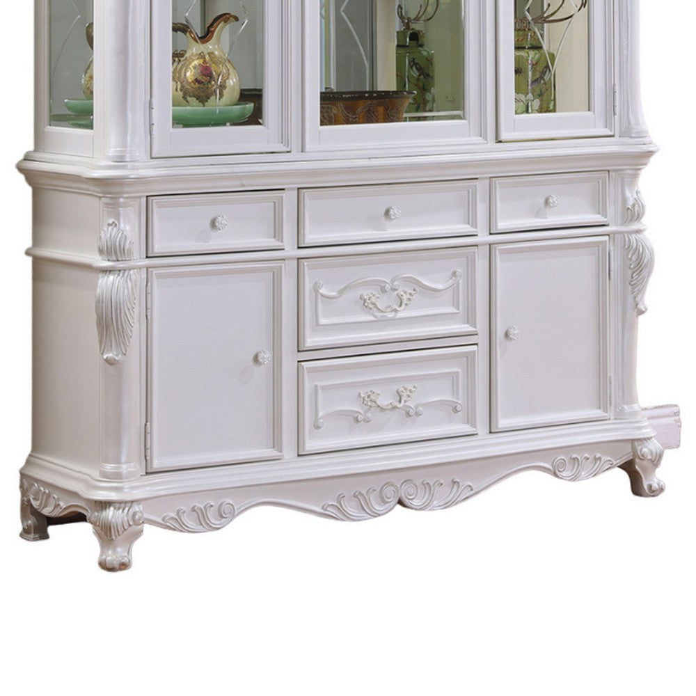 Zenie Buffet Cabinet and Hutch Classic Carved Details White Solid Wood By Casagear Home BM321131