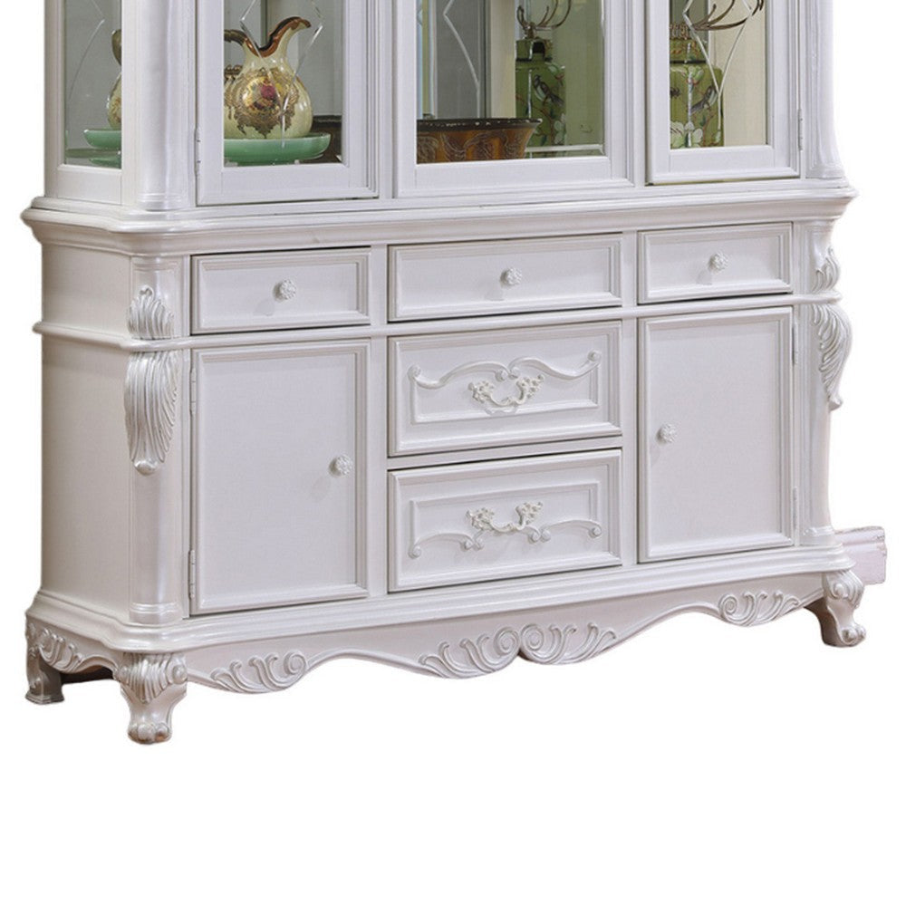 Zenie Buffet Cabinet Hutch Classic Carved White Solid Wood By Casagear Home BM321131