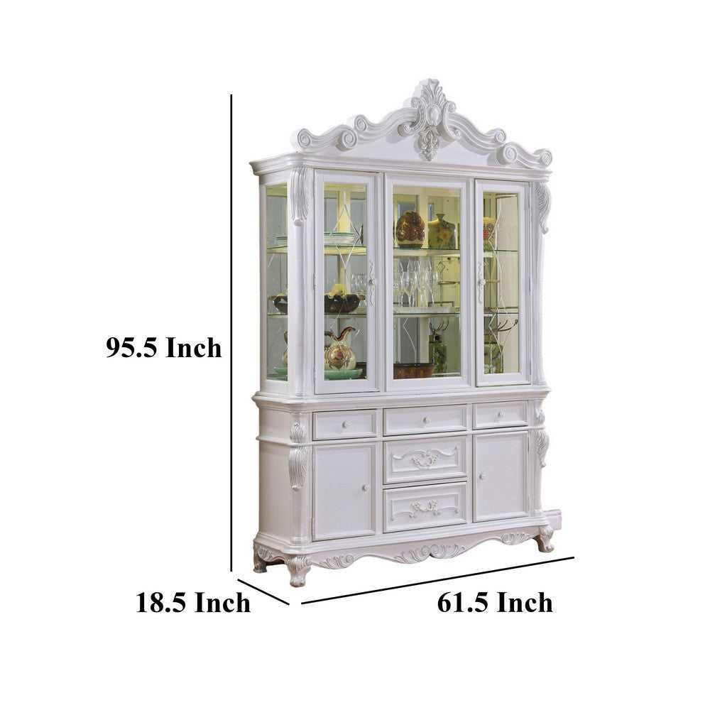 Zenie Buffet Cabinet Hutch Classic Carved White Solid Wood By Casagear Home BM321131