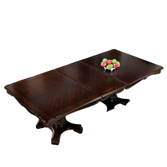 Zenie Dining Table, Extension Leaf, 77-95 Inch, Cherry Brown Solid Wood By Casagear Home