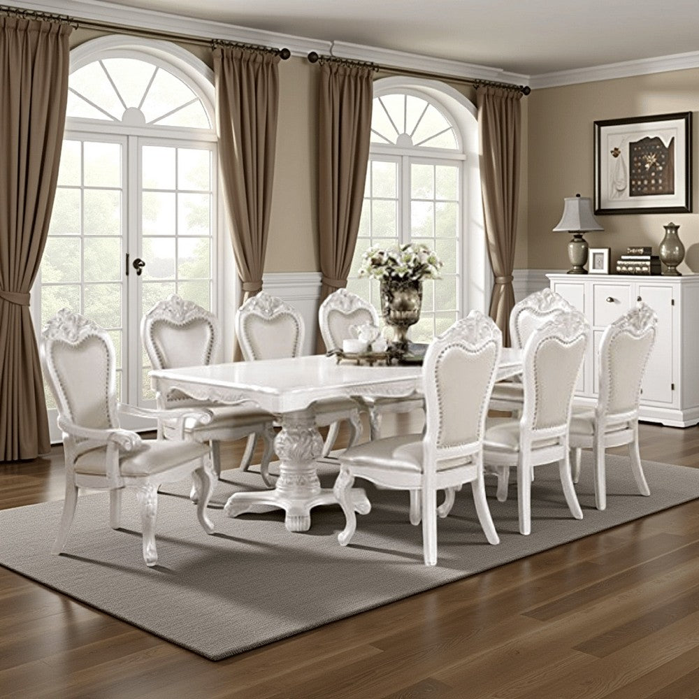 Zenie Dining Table, Extension Leaf, 77-95 Inch, Classic White Solid Wood By Casagear Home