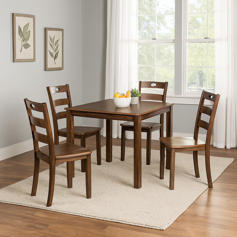 Lasie 5 Piece Counter Height Table Set, 4 Chairs, Slatted, Brown Solid Wood By Casagear Home