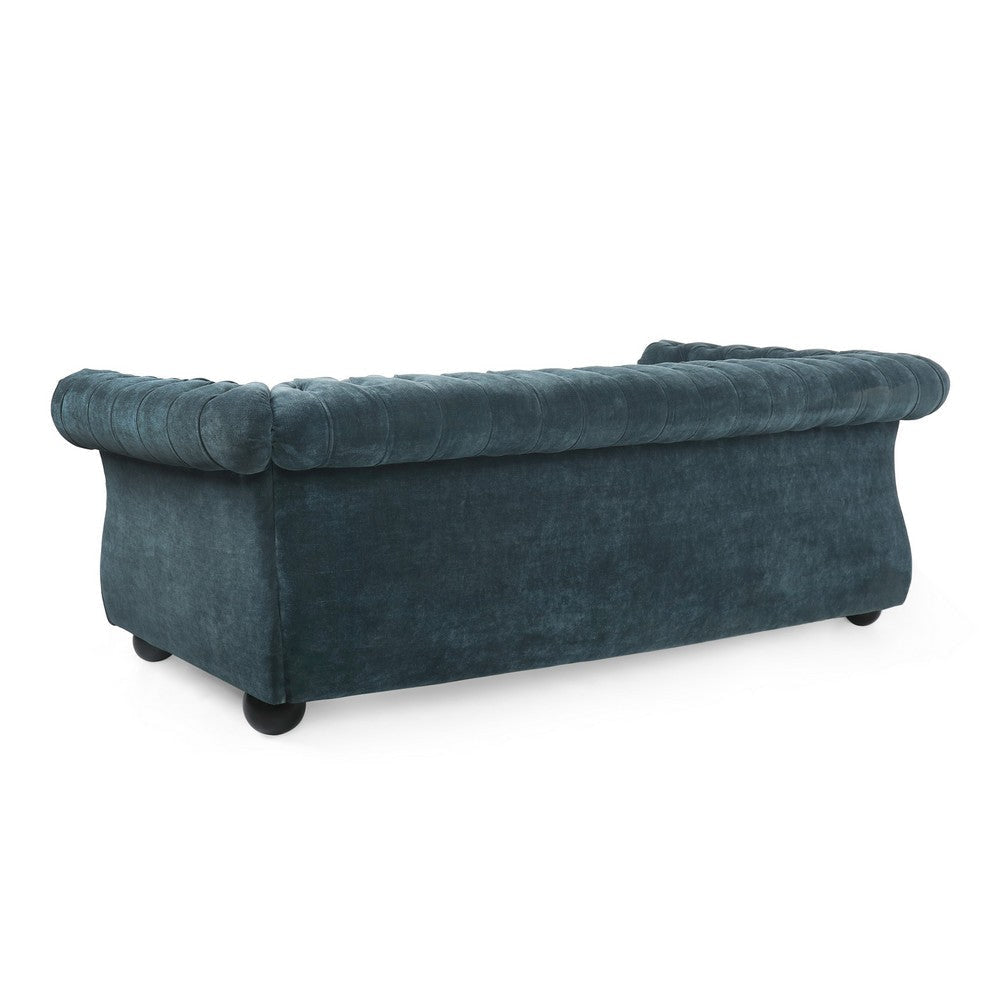 Avery Sofa 83 Inch Classic Chesterfield Tufted Blue Polyester Upholstery By Casagear Home BM321141