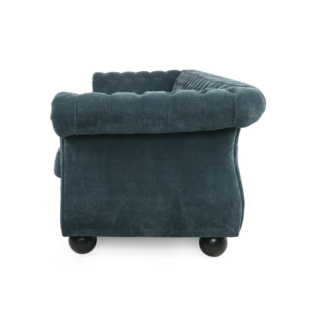 Avery Sofa 83 Inch Classic Chesterfield Tufted Blue Polyester Upholstery By Casagear Home BM321141