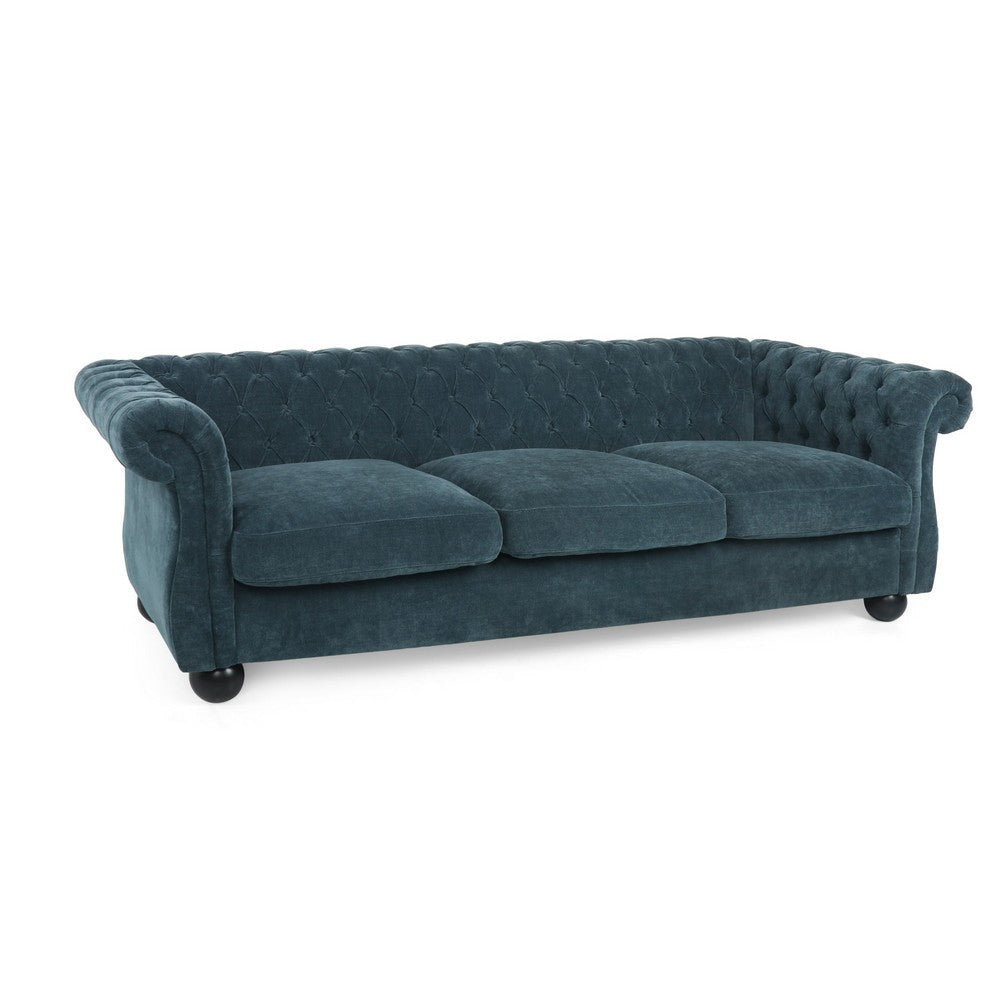 Avery Sofa, 83 Inch, Classic Chesterfield Tufted Blue Polyester Upholstery By Casagear Home