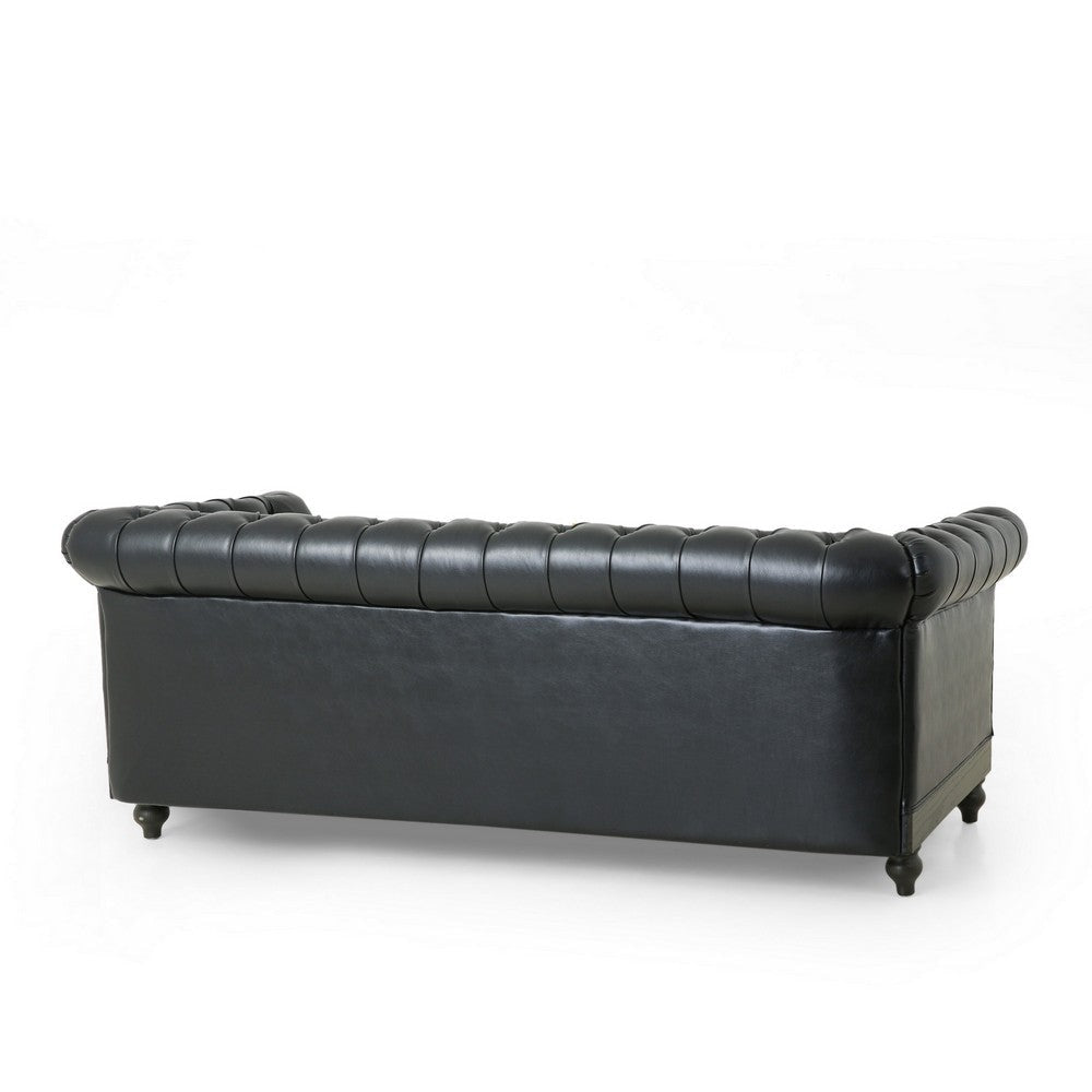 Ober Sofa Rivets Chesterfield Tufted Black Faux Leather 79 Inch Gray Wood By Casagear Home BM321143