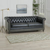 Ober Sofa, Rivets Chesterfield Tufted Black Faux Leather, 79 Inch Gray Wood By Casagear Home
