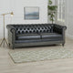 Ober Sofa, Rivets Chesterfield Tufted Black Faux Leather, 79 Inch Gray Wood By Casagear Home