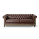 Ober Sofa Chesterfield Tufted Dark Brown Faux Leather 79 Inch Taupe Wood By Casagear Home BM321144