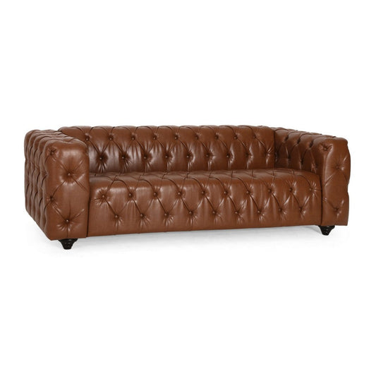 Arlo Sofa, Chesterfield Tufted Brown Faux Leather Upholstery, Black 84 Inch By Casagear Home