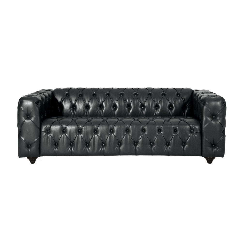 Arlo Sofa Chesterfield Tufted Black Faux Leather Upholstery Wood 84 Inch By Casagear Home BM321156