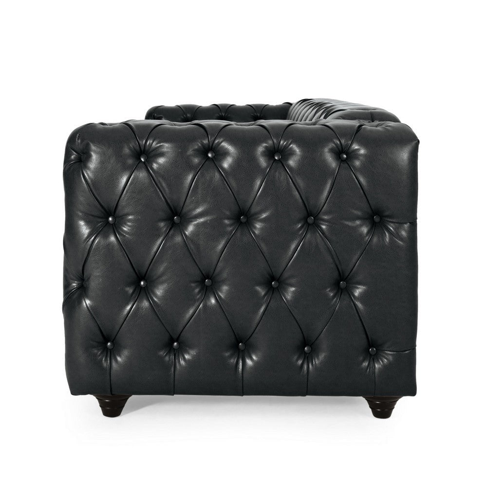 Arlo Sofa Chesterfield Tufted Black Faux Leather Upholstery Wood 84 Inch By Casagear Home BM321156