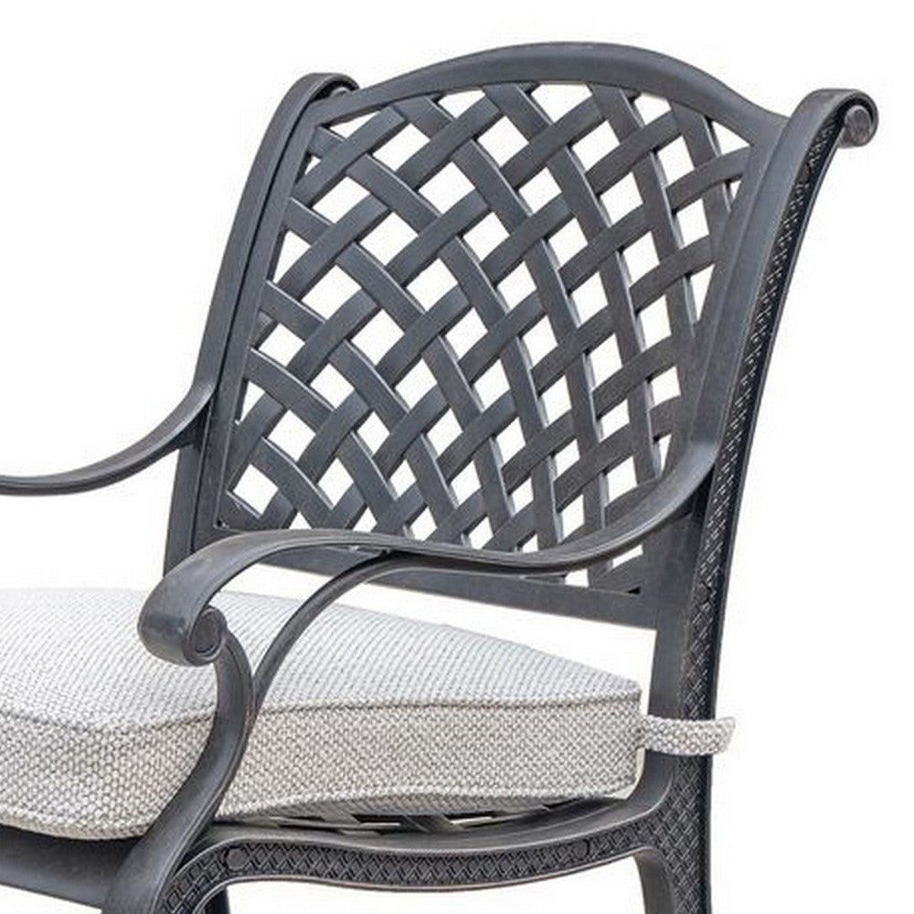 Zoe Outdoor Dining Chair 27 Inch Lattice Back Black Aluminium Taupe By Casagear Home BM321158