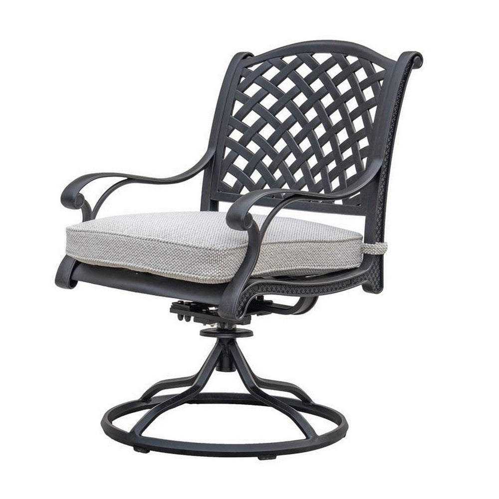 Zoe Outdoor Dining Swivel Rocker Chair Set of 2 Black Aluminium Taupe By Casagear Home BM321159