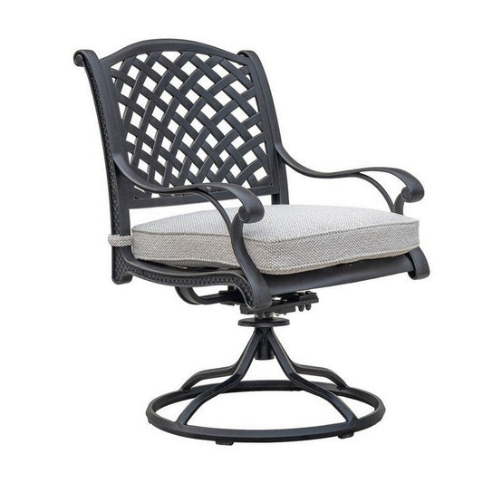 Zoe Outdoor Dining Swivel Rocker Chair Set of 2, Black Aluminium, Taupe By Casagear Home