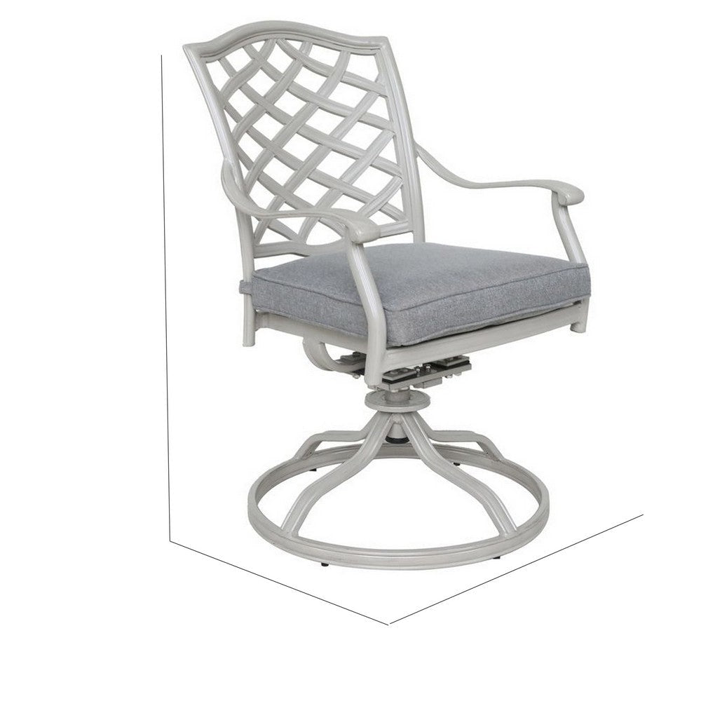 Wynn Outdoor Dining Swivel Chair Set of 2 Lattice Back Aluminum Gray By Casagear Home BM321163