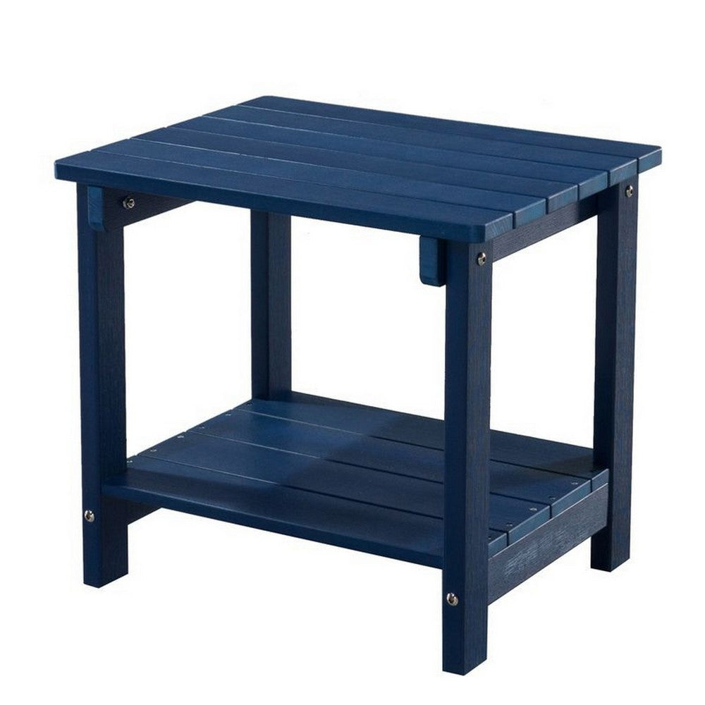 West Outdoor Patio End Table with Shelf 16 Inch Modern Wood Style Blue By Casagear Home BM321176