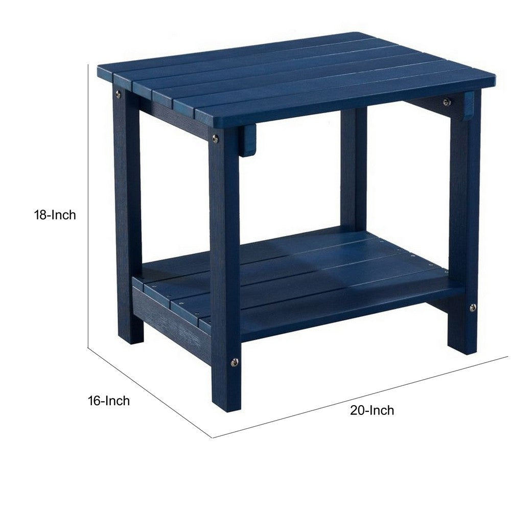 West Outdoor Patio End Table with Shelf 16 Inch Modern Wood Style Blue By Casagear Home BM321176