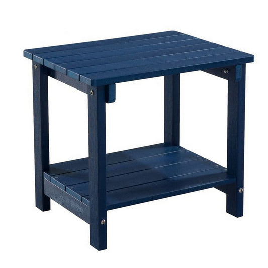 West Outdoor Patio End Table with Shelf, 16 Inch, Modern Wood Style Blue By Casagear Home