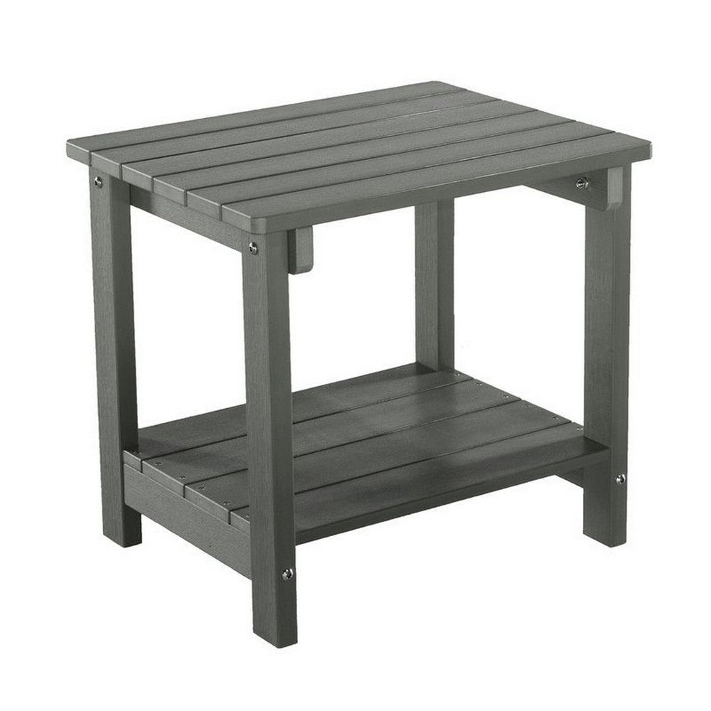 West Outdoor Patio End Table with Shelf, 16 Inch, Modern Wood Style Gray By Casagear Home