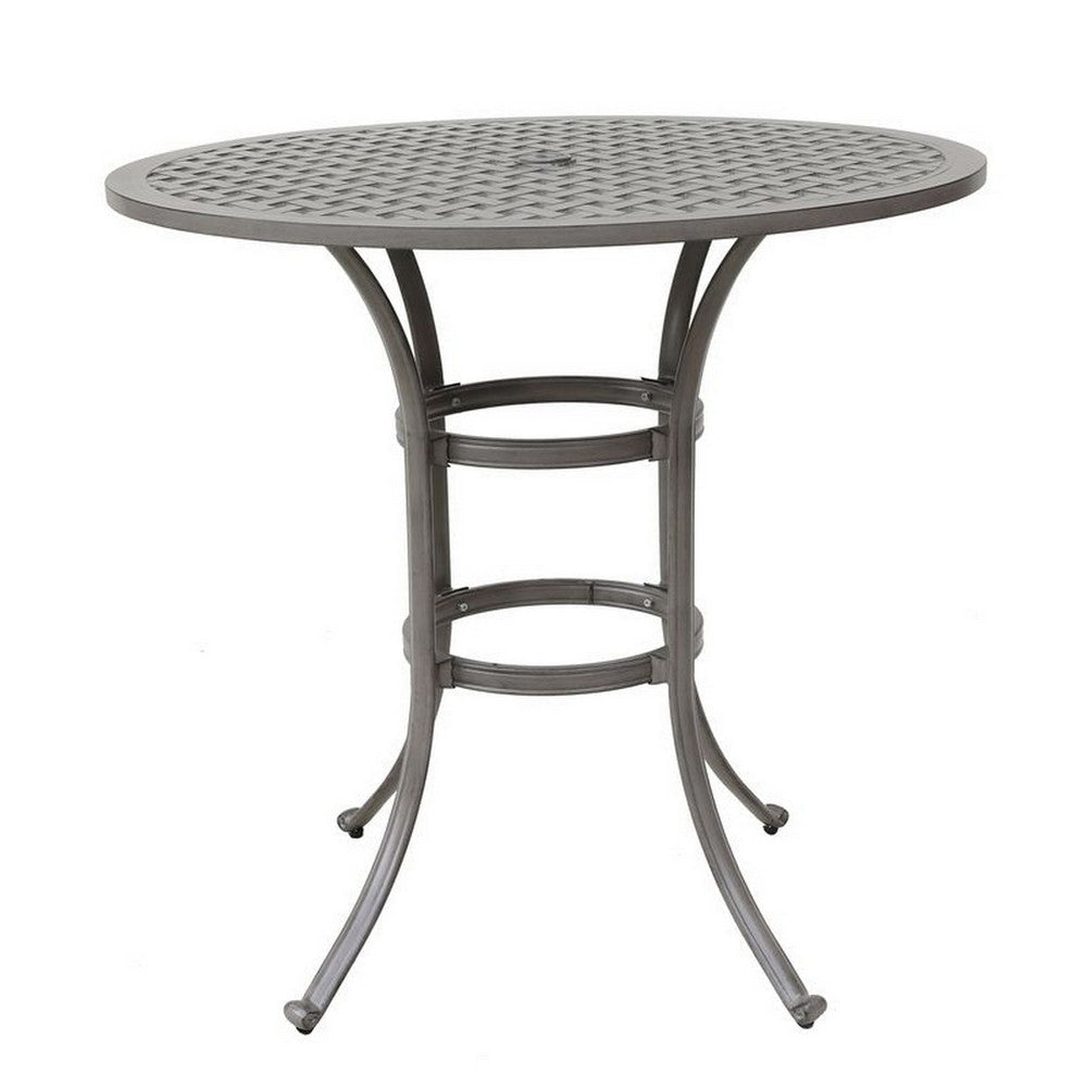 Mace Outdoor Patio Bar Table 42 Inch Round Lattice Top Aluminum Gray By Casagear Home BM321182