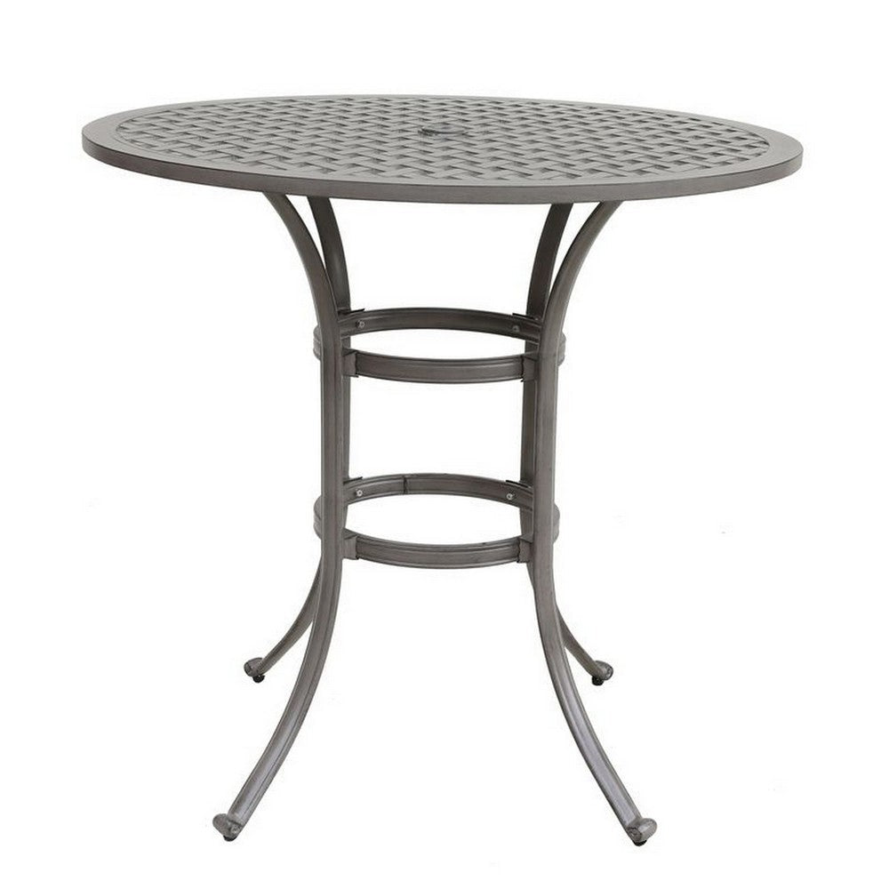 Mace Outdoor Patio Bar Table, 42 Inch Round Lattice Top, Aluminum, Gray By Casagear Home