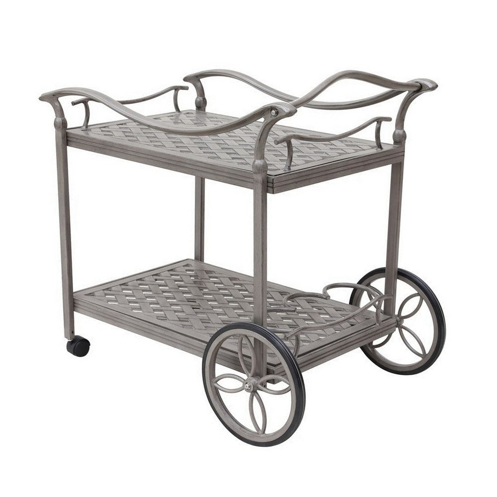 Mace Outdoor Patio Tea Cart Quiet Rolling Wheels 36 Inch Aluminum Gray By Casagear Home BM321183