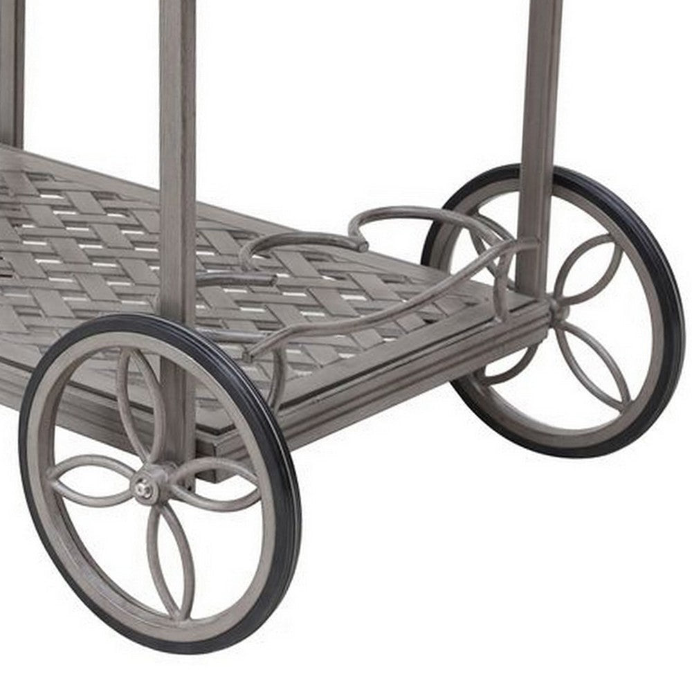 Mace Outdoor Patio Tea Cart Quiet Rolling Wheels 36 Inch Aluminum Gray By Casagear Home BM321183