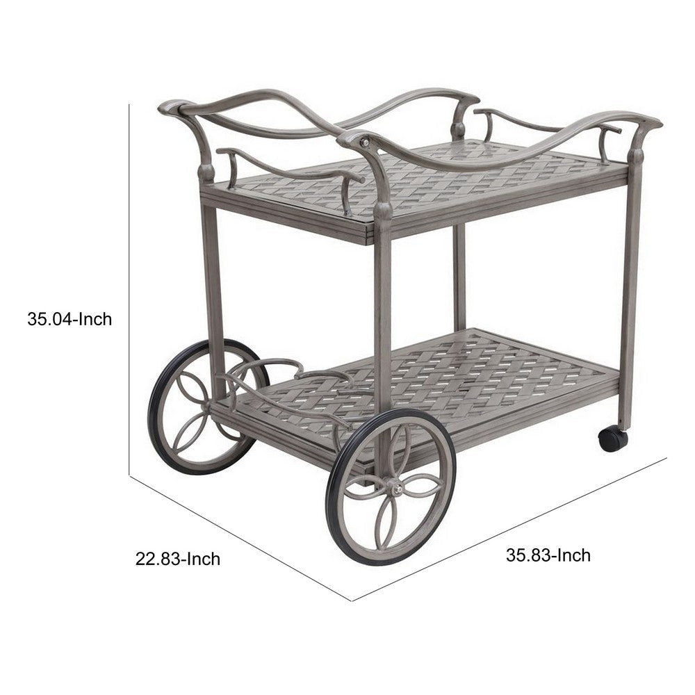 Mace Outdoor Patio Tea Cart Quiet Rolling Wheels 36 Inch Aluminum Gray By Casagear Home BM321183